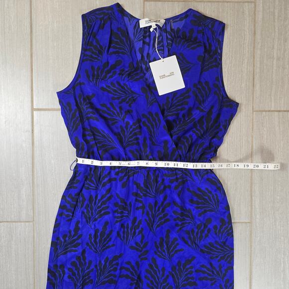 Diane von Furstenberg Royal Blue Printed Silk Sleeveless Jumpsuit $495 - Picture 7 of 11